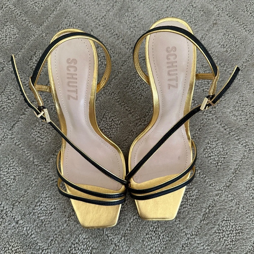 Metallic gold and black Luna Sandal by Schutz - Picture 3 of 5